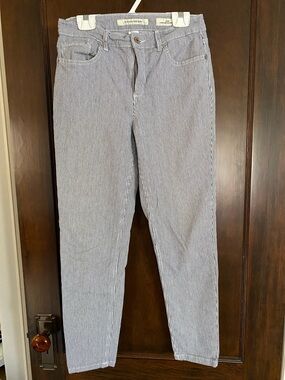 Jones New York Women's Ankle Cropped Pinstripe Jeans - Blue & White